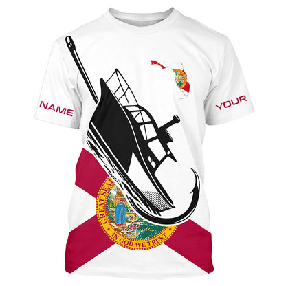 Custom Deep Sea Fishing Shirts With Boat Name, Florida Flag Saltwater Fishing Shirts IPHW4904