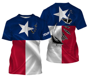 TX Fishing 3D Fish hook Texas Flag Patrotic Custom Long Sleeve performance Fishing Shirts gifts - IPHW1381