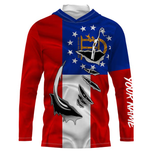 GA Fishing 3D Fish Hook Georgia Flag UV protection Custom long sleeves shirts personalized fishing gifts IPH2029