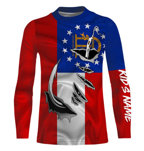 GA Fishing 3D Fish Hook Georgia Flag UV protection Custom long sleeves shirts personalized fishing gifts IPH2029