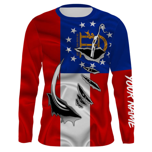 GA Fishing 3D Fish Hook Georgia Flag UV protection Custom long sleeves shirts personalized fishing gifts IPH2029