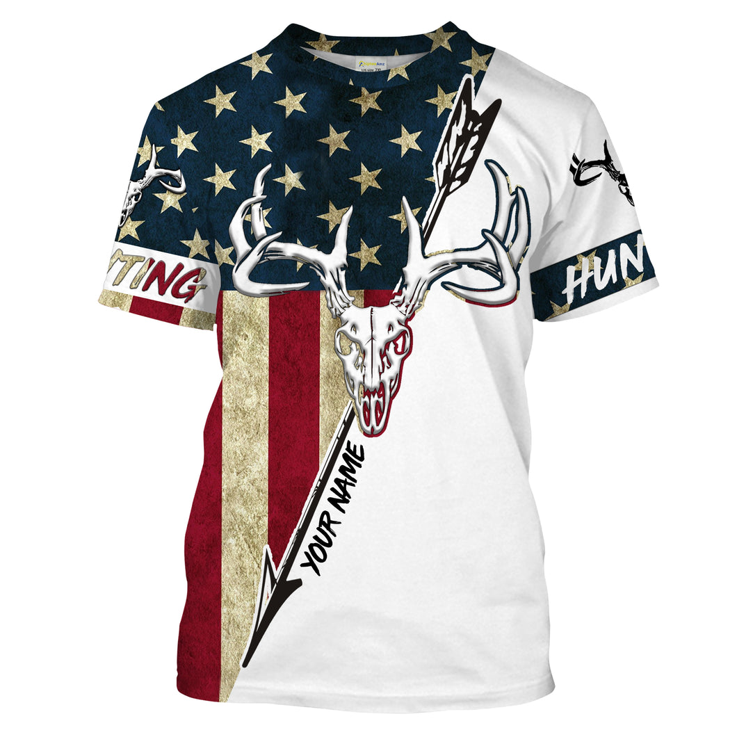 Bow Hunter Deer Hunting American Flag Custom All over print Shirts, Deer skull shirts - IPHW1158