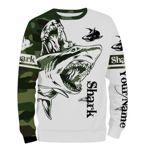 Shark Fishing Tattoo Green Camo Customize name 3D All over print shirts NQS662