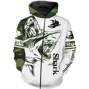 Shark Fishing Tattoo Green Camo Customize name 3D All over print shirts NQS662