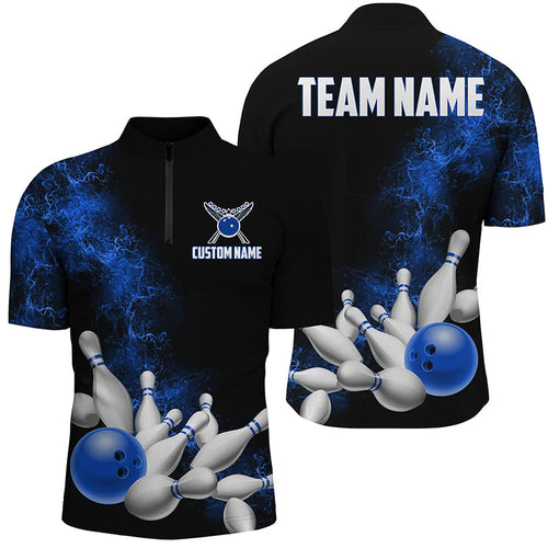 Custom Name Unisex Strike Bowling Team Shirts For Men And Women, Bowlers Outfit | Teal Blue IPHW6014