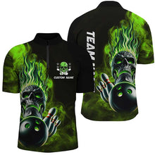 Load image into Gallery viewer, Personalized Green Flame Skull Unisex Bowling Team Shirts, Strike Bowling Jerseys For Men Women IPHW6025