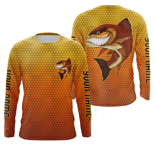 Personalized Angry Redfish Fishing jerseys, Redfish Long sleeve performance Fishing Shirts IPHW3414