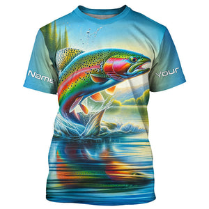 Fly Fishing Rainbow Trout Custom Long Sleeve Fishing Shirts, Trout Fishing Jerseys IPHW5583