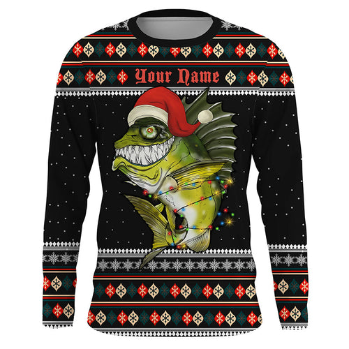 Ugly sweater pattern Christmas Bass Fishing Custom All over Shirts, Mery Fishmas shirt fishing gifts IPHW3699