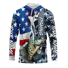 Load image into Gallery viewer, Custom American Flag Crappie Fishing Long Sleeve Shirts, Patriotic Camo Crappie Fishing Jerseys IPHW6105