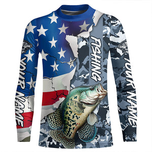 Custom American Flag Crappie Fishing Long Sleeve Shirts, Patriotic Camo Crappie Fishing Jerseys IPHW6105