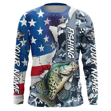 Load image into Gallery viewer, Custom American Flag Crappie Fishing Long Sleeve Shirts, Patriotic Camo Crappie Fishing Jerseys IPHW6105