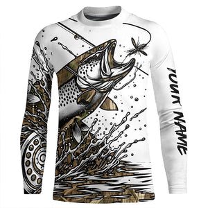 Trout Fly Fishing Camo Custom Long Sleeve Fishing Shirts, Flyfishing Trout Tournament Shirt IPHW5590