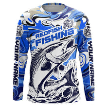 Load image into Gallery viewer, Redfish Fishing Custom Performance Long Sleeve Uv Shirts, Saltwater Camo Fishing Shirt | Blue IPHW6138