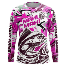 Load image into Gallery viewer, Custom Mahi Mahi Long Sleeve Uv Protection Fishing Shirts, Mahimahi Performance Shirts | Pink Camo IPHW6151