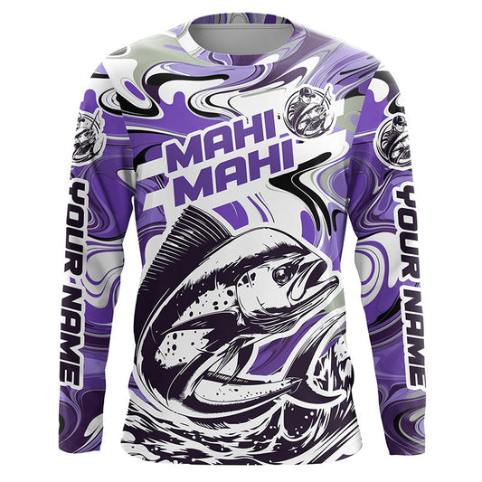 Custom Mahi Mahi Long Sleeve Uv Protection Fishing Shirts, Mahimahi Performance Shirts | Purple Camo IPHW6152