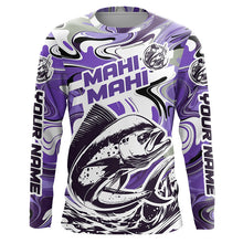 Load image into Gallery viewer, Custom Mahi Mahi Long Sleeve Uv Protection Fishing Shirts, Mahimahi Performance Shirts | Purple Camo IPHW6152