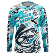 Load image into Gallery viewer, Custom Mahi Mahi Long Sleeve Uv Protection Fishing Shirts, Mahimahi Performance Shirts | Teal Blue IPHW6154