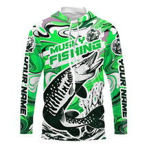 Load image into Gallery viewer, Custom Musky Long Sleeve Tournament Fishing Shirts, Water Camo Muskie Fishing Jerseys | Green IPHW6162