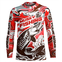 Load image into Gallery viewer, Custom Musky Long Sleeve Tournament Fishing Shirts, Water Camo Muskie Fishing Jerseys | Red IPHW6165