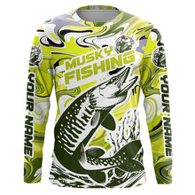 Load image into Gallery viewer, Custom Musky Long Sleeve Tournament Fishing Shirts, Water Camo Muskie Fishing Jerseys | Yellow IPHW6167