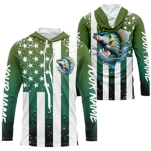 Custom Crappie Long Sleeve Tournament Fishing Shirts, Grunge American Flag Patriotic Fishing Shirts IPHW5603