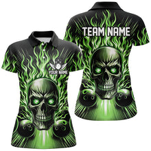Load image into Gallery viewer, Personalized Skull Bowling Shirt For Women Custom Team&#39;S Name Flame Bowler Jerseys | Green IPHW5819