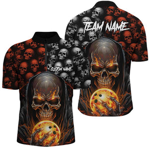 Custom Skull Bowling Men Quarter Zip Shirts Bowling League Team Jerseys Bowling Halloween Outfits IPHW5346