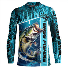 Load image into Gallery viewer, Custom Teal Blue Camo Bass Long Sleeve Tournament Fishing Shirts, Bass Fishing Jerseys IPHW5826