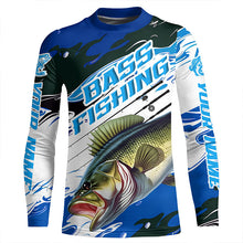 Load image into Gallery viewer, Custom Largemouth Bass Fishing Jerseys, Bass Long Sleeve Tournament Fishing Shirts | Blue Camo IPHW5993