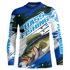 Custom Largemouth Bass Fishing Jerseys, Bass Long Sleeve Tournament Fishing Shirts | Blue Camo IPHW5993