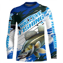 Load image into Gallery viewer, Custom Walleye Fishing Jerseys, Walleye Long Sleeve Tournament Fishing Shirts | Blue Camo IPHW5994