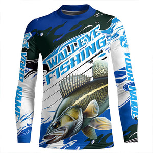 Custom Walleye Fishing Jerseys, Walleye Long Sleeve Tournament Fishing Shirts | Blue Camo IPHW5994