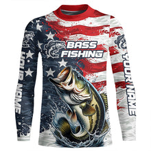 Load image into Gallery viewer, Personalized American Flag Bass Long Sleeve Fishing Shirts, Patriotic Bass Fishing Jerseys IPHW6009