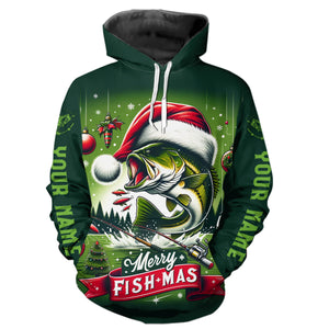 Merry Fishmas Largemouth Bass Custom Christmas Fishing Shirts, Personalized Xmas Fishing Gifts IPHW5550