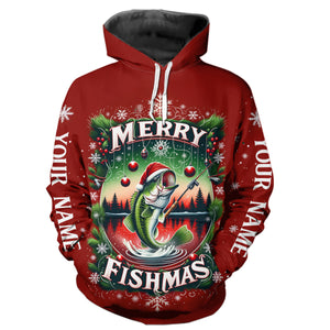 Merry Fishmas Custom Christmas Bass  Full Printing Fishing Shirts Fishing Gifts For Adult And Kid IPHW5553