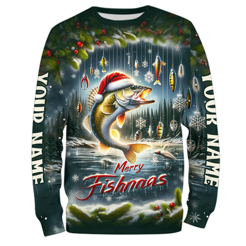 Custom Walleye Christmas Fishing Shirts Full Printing Shirts Fishing Gifts For Men, Women And Kids IPHW5557