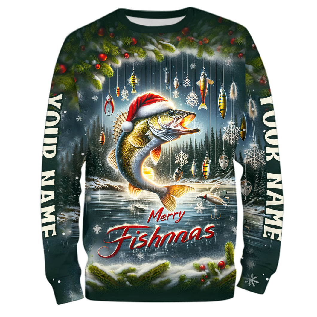 Custom Walleye Christmas Fishing Shirts Full Printing Shirts Fishing Gifts For Men, Women And Kids IPHW5557