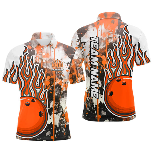 Orange Camo Flame Bowling Polo Shirts For Men Custom Bowling Team Jerseys Bowling League Shirts IPHW5419