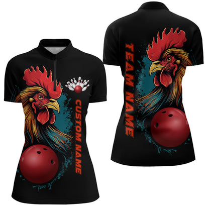 Custom Chicken Bowling Shirts Women Bowling Quarter-Zip Shirts Team Bowling League Jersey IPHW5290
