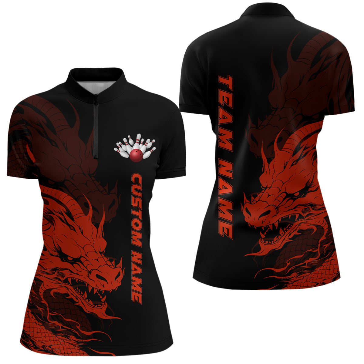 Custom Dragon Bowling Quarter-Zip Shirts Women Team Bowling League Jerseys Bowler Outfit IPHW5291