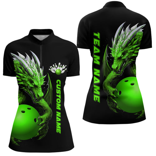 Custom Green Dragon Women Bowling Quarter-Zip Shirts Team Bowling Jerseys Bowling Apparel IPHW5295
