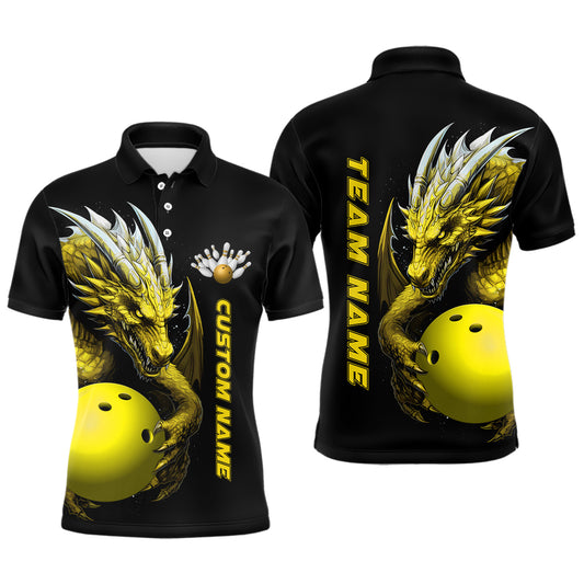 Custom Yellow Dragon Men Bowling Polo Shirts Team Bowling Jerseys Bowling Apparel For Bowler IPHW5297