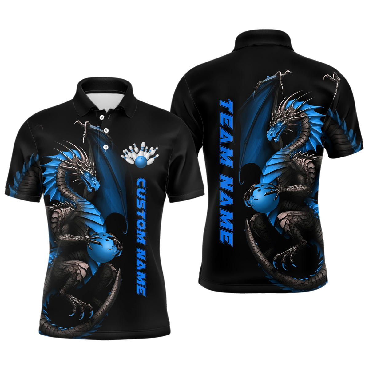 Custom Blue Dragon Bowling Polo Shirts Men Team Bowling Jerseys Bowler Outfit Bowling Apparel IPHW5331