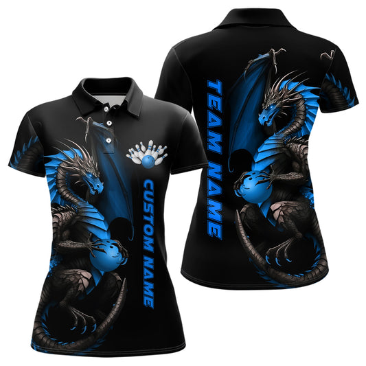 Custom Blue Dragon Bowling Polo Shirts Women Team Bowling Jerseys Bowler Outfit Apparel IPHW5331