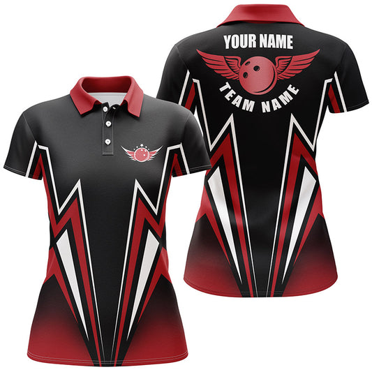 Custom Red black bowling shirt for women – personalized team jersey front view