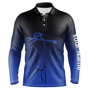 Mens golf polos shirts custom name blue gradient golf apparel, coolest polo shirts for mens NQS7145