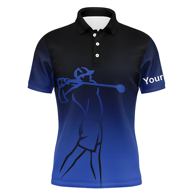 Mens golf polos shirts custom name blue gradient golf apparel, coolest polo shirts for mens NQS7145