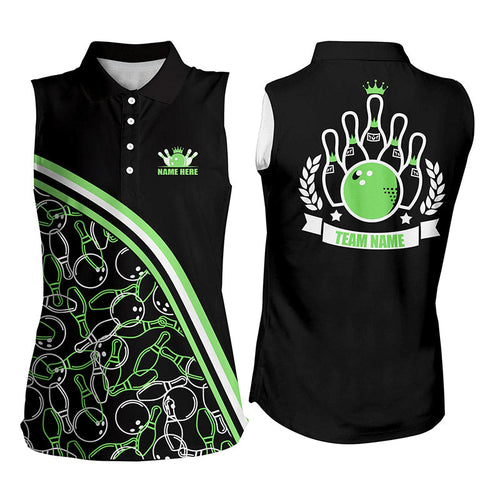 Personalized bowling Sleeveless polo shirt Custom black green bowling pattern, bowling team shirts NQS6532