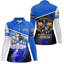 Load image into Gallery viewer, Women bowling polo shirts Custom My drinking team has a bowling problem team league jerseys | Blue NQS6534